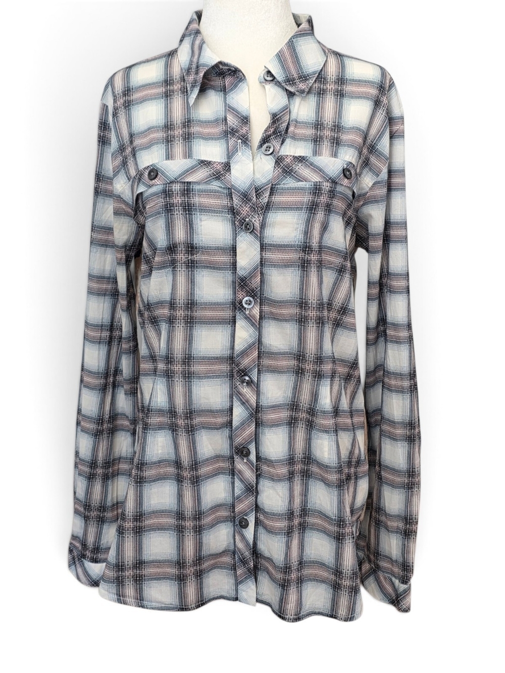 CAbi 233 Festive Plaid ,Floral Print Buttom Down Top